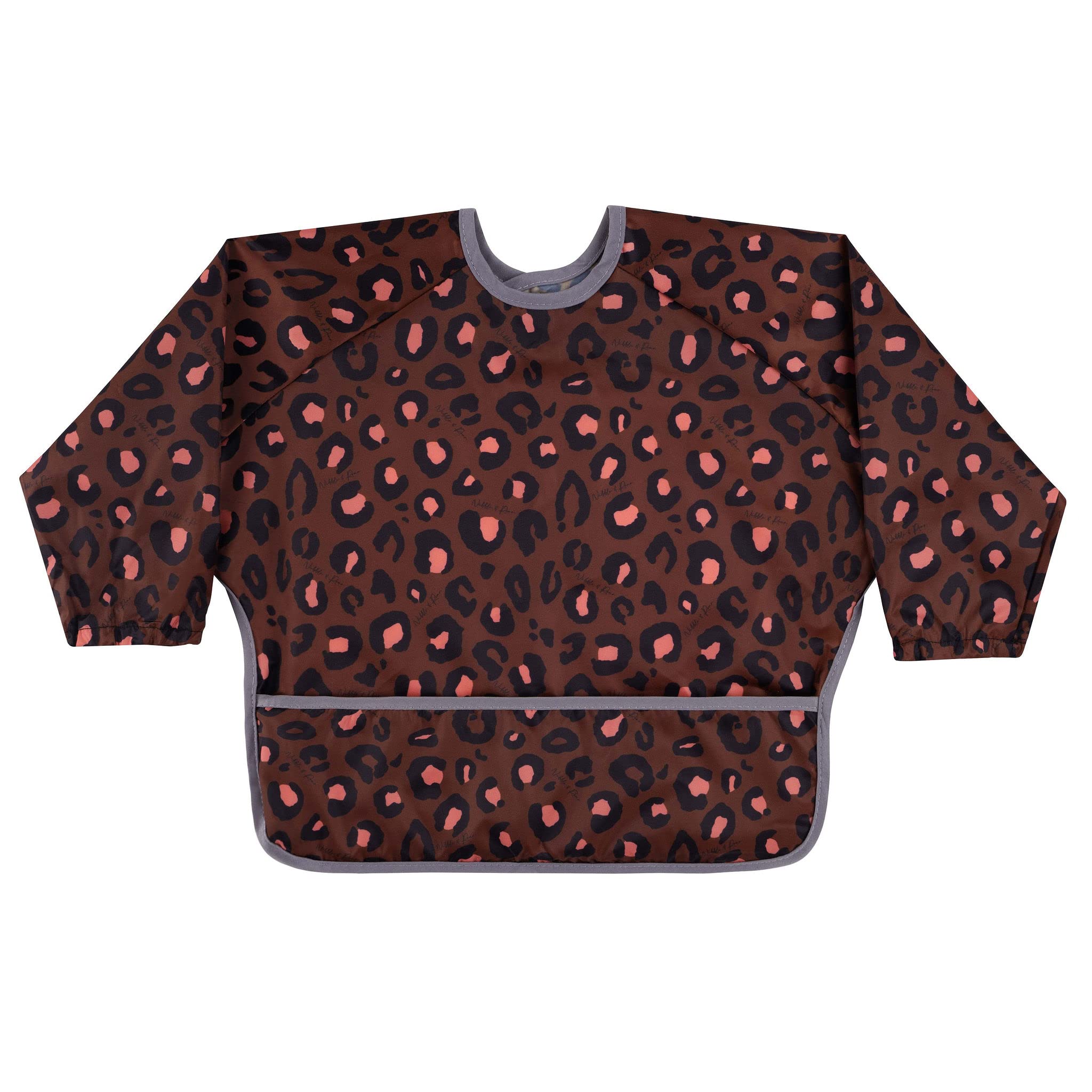 Nibble & Roar Sleeved Bib Weaning Bib Baby Bib Toddler Bib Washable Wipeable Stain and Odour Resistant 6-24 months - leopard