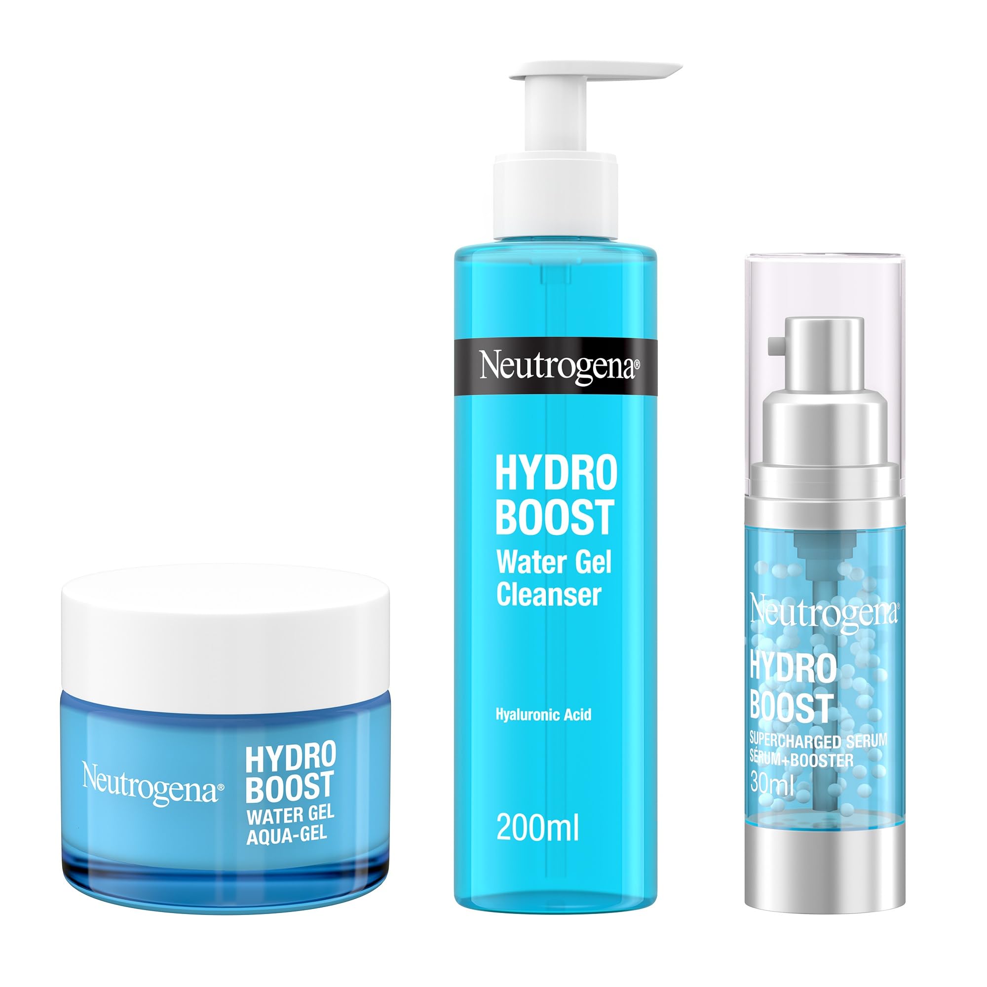 Neutrogena Hydro Boost Series, 3-Step Facial Regime, Hydration Starter Set And Skin Care Kit (Cleanser + Moisturiser + Booster), Saving Bundle — image 1