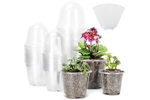 KLOLKUTTA 45 Packs 3.5/4/5 Inch Plant Nursery Pots with Humidity Domes Variety Pack, Clear Plastic Pots for Plants with Drainage Holes Seed Starting Pots for Seeding, Succulent, Flowers