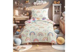 Btargot 4 Pieces Ultra Soft Toddler Bedding Set, Cartoon Love Hearts Flowers and Grass Rainbow Pattern Comforter Sets for Baby Girls Boys, Multi-Color