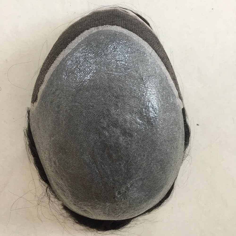 Super Thin Skin With French Lace Front Human Hair Men's Toupee Hair Replacement System Jet Black Color #1