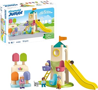 71703 Junior : Aire de Jeux avec Toboggan géant - Comprenant Un Stand de Glace, Un Toboggan et Une Grande Roue - Jouet fabriqué à partir de matière d'origine végétale - Dès 12 Mois