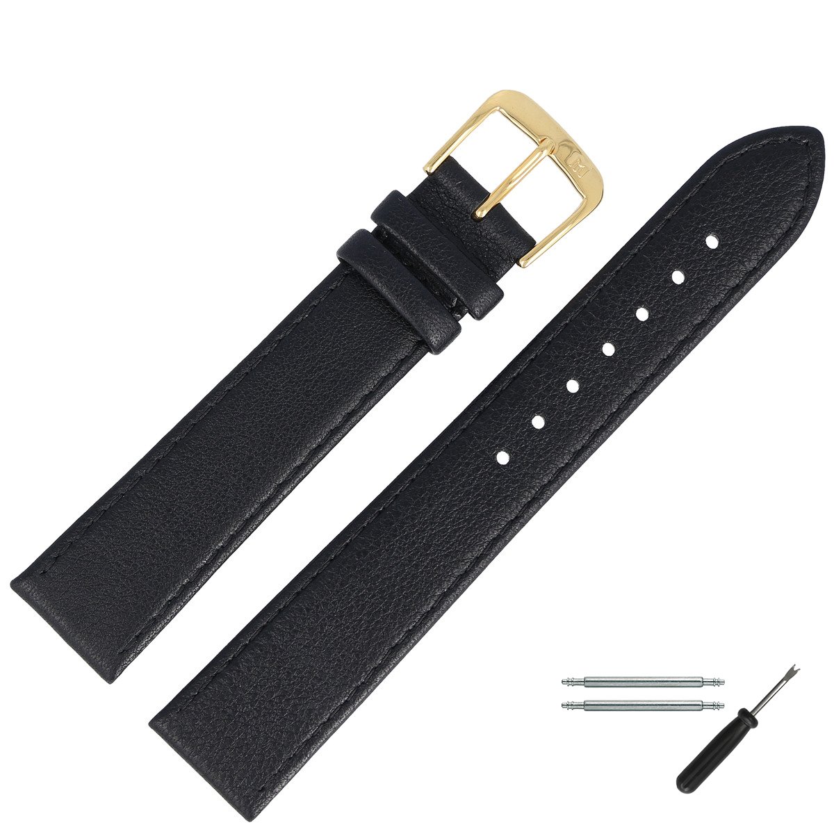 MARBURGER Watch Strap 18 mm Smooth Leather with Seam Tool Assembly Set 75918, 18mm