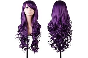 EmaxDesign Wigs 32 inch Wavy Curly Cosplay Wig With Wig Cap and Comb (Dark Purple)