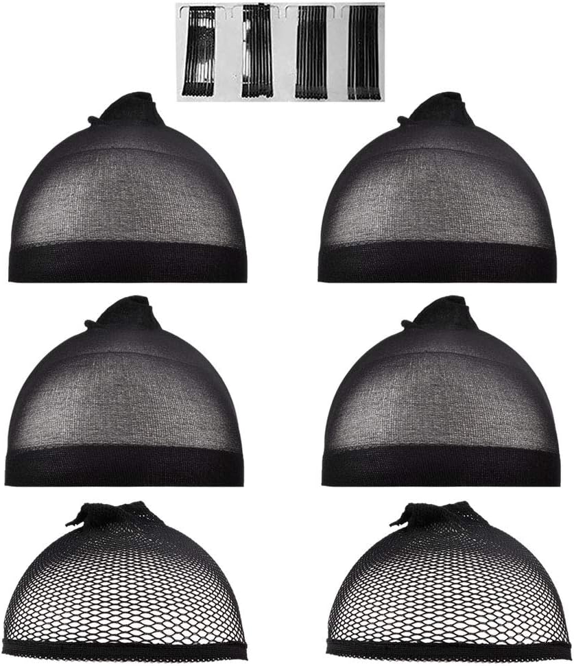 Lady Up Black Wig Caps 3 Nylon, 2 Mesh and Bobby Pins