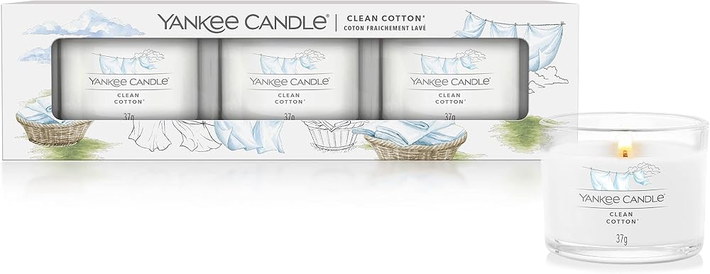 Yankee Candle Scented Votive Candles Gift Set, Clean Cotton, 3 Count