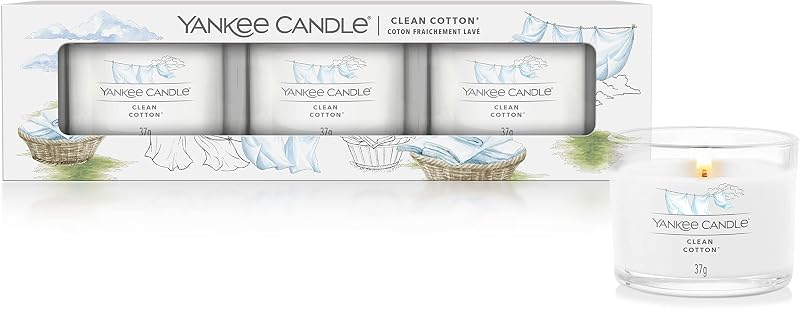 Yankee Candle Scented Votive Candles Gift Set, Clean Cotton, 3 Count