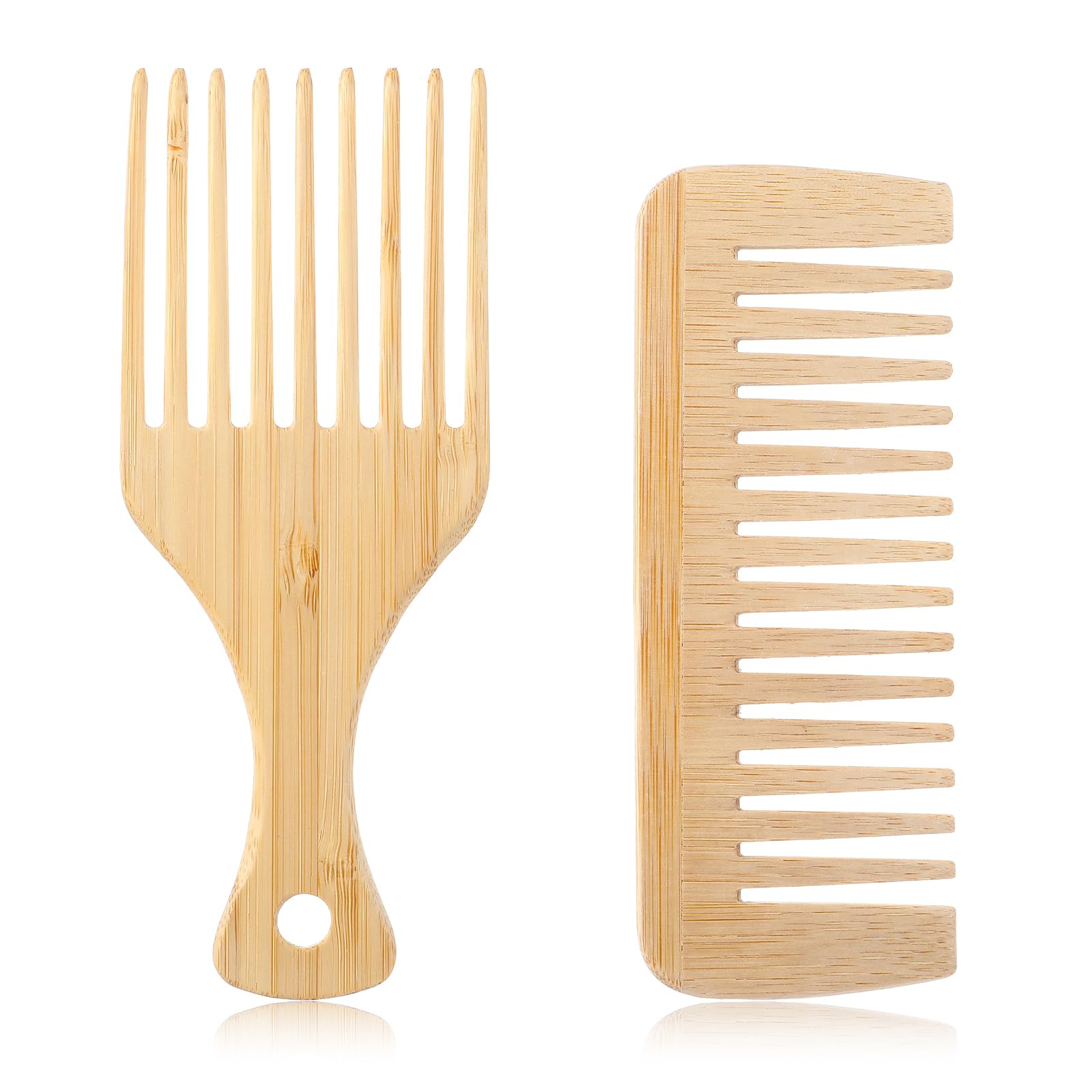Photo 1 of 2 PCS Wood Hair Pick Wooden Comb Bamboo Wide Tooth Comb, Anti-Static Hair Pick Comb for Curly Hair Detangling & Styling for Men & Women