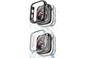 COOLQO 2 Pack Waterproof 2 in 1 Case Compatible for Apple Watch 38mm 3 2 1, with 9H Tempered Glass Screen Protector, Full Body Cover for iWatch 38 mm S3 S2 S1, [Hard PC+Soft TPU] Clear + Black