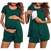 Ekouaer Women's Maternity Nursing Pajamas Set Breastfeeding Sleepwear Double Layer Short Sleeve Top & Shorts Nursing Pjs