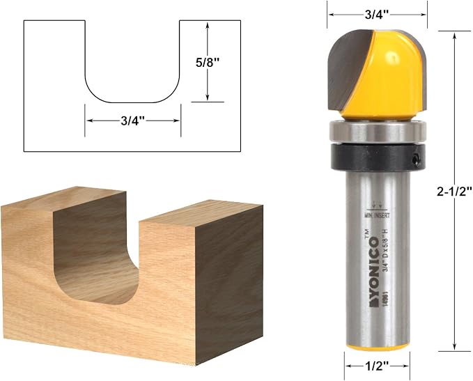 thumbnail image 2 of Mesee Bowl & Tray Router Bit 1/4" Shank - 1-1/8" Cutting Diameter With Bearing Guide For Woodworking 2 of 9