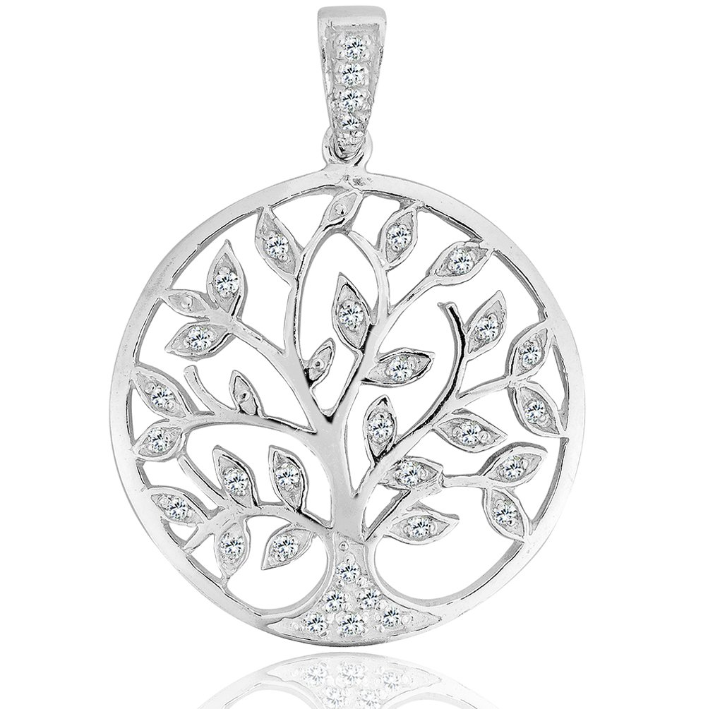 DTPsilver - 925 Sterling Silver and CZ Cubic Zirconia Celtic Tree of Life Pendant