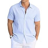 Sailwind Men's Casual Button Down Shirts Short Sleeve Striped Cotton Beach Summer Vacation Shirt