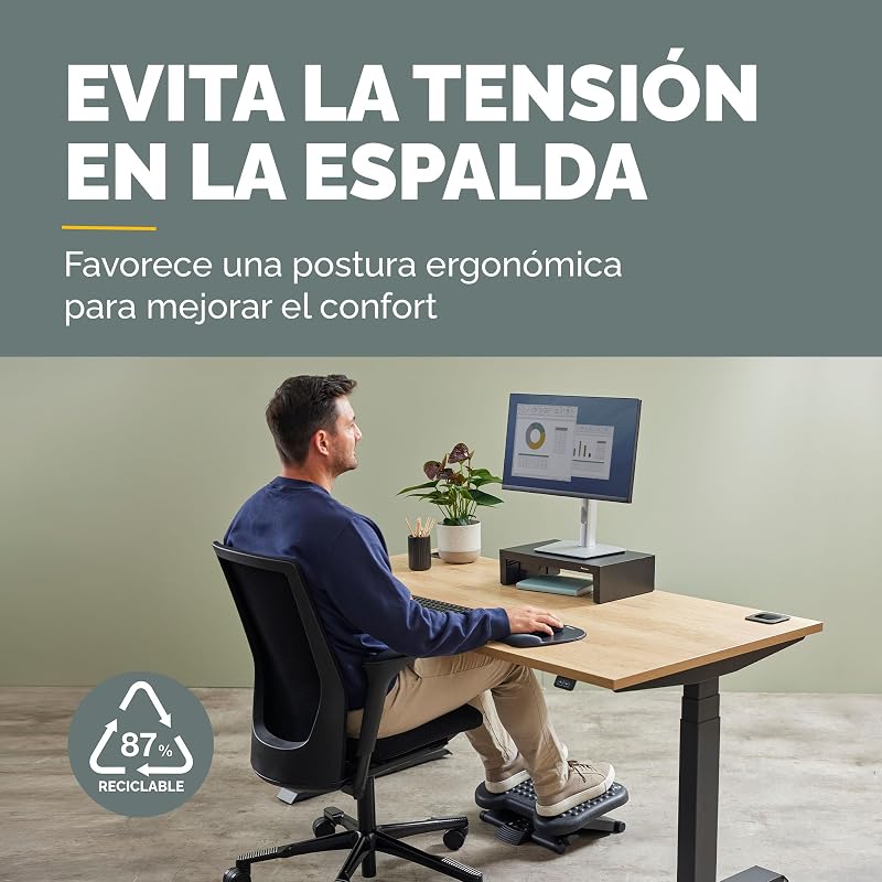 Apoio de pés ergonómico Everyday Plus com base antiderrapante - Apoio de pés de secretária - para escritório e casa - Preto