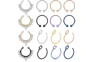 VCMART Fake Nose Ring Fake Septum Fake Nose Ring Hoop Clip On Fake Nose Piercing Faux Lip Ear Septum Nose Ring Non Pierced Fake Nose Rings for Women Men No Piercing Body Jewelry