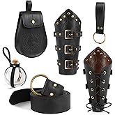MEDOJO 6 Pcs Renaissance Accessories Medieval Vintage Belt and Leather Bracers Viking Costume Set for Halloween and Cosplay