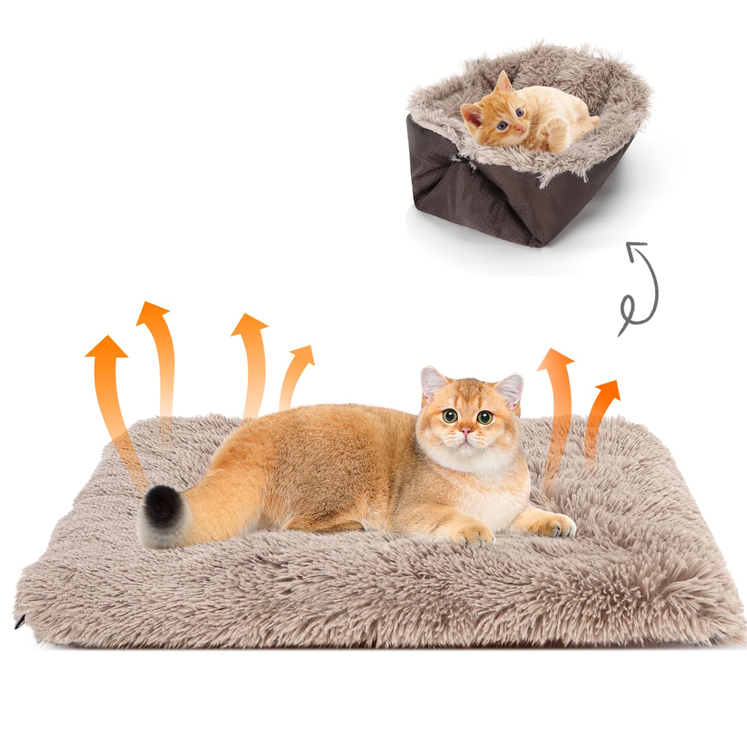 Nobleza Cat Bed, 2 in 1 Pet Beds for Indoor Cats Kittens, Foldable Kitten Nest Cushion, Fluffy Pet Bed Mat for Small Dogs Puppy Kitty 60x50cm Brown
