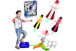 DOUEUREL Foam Rocket Launcher Kids,Shoots Up to 100 Feet 3 Catapult Foam Rockets and Sturdy Launcher Stand, Fun Outdoor or Indoor Toy and Gift for Boys or Girls Age 3 4 5 6 7 8+ Years Old
