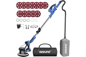 AZZUNO Drywall Sander, 12A Popcorn Ceiling Removal Tool, 5-Speed 800-1900RPM Drywall Sander with Vacuum Dust Collector, LED Light & 12pcs Discs, Foldable/Extendable Handle