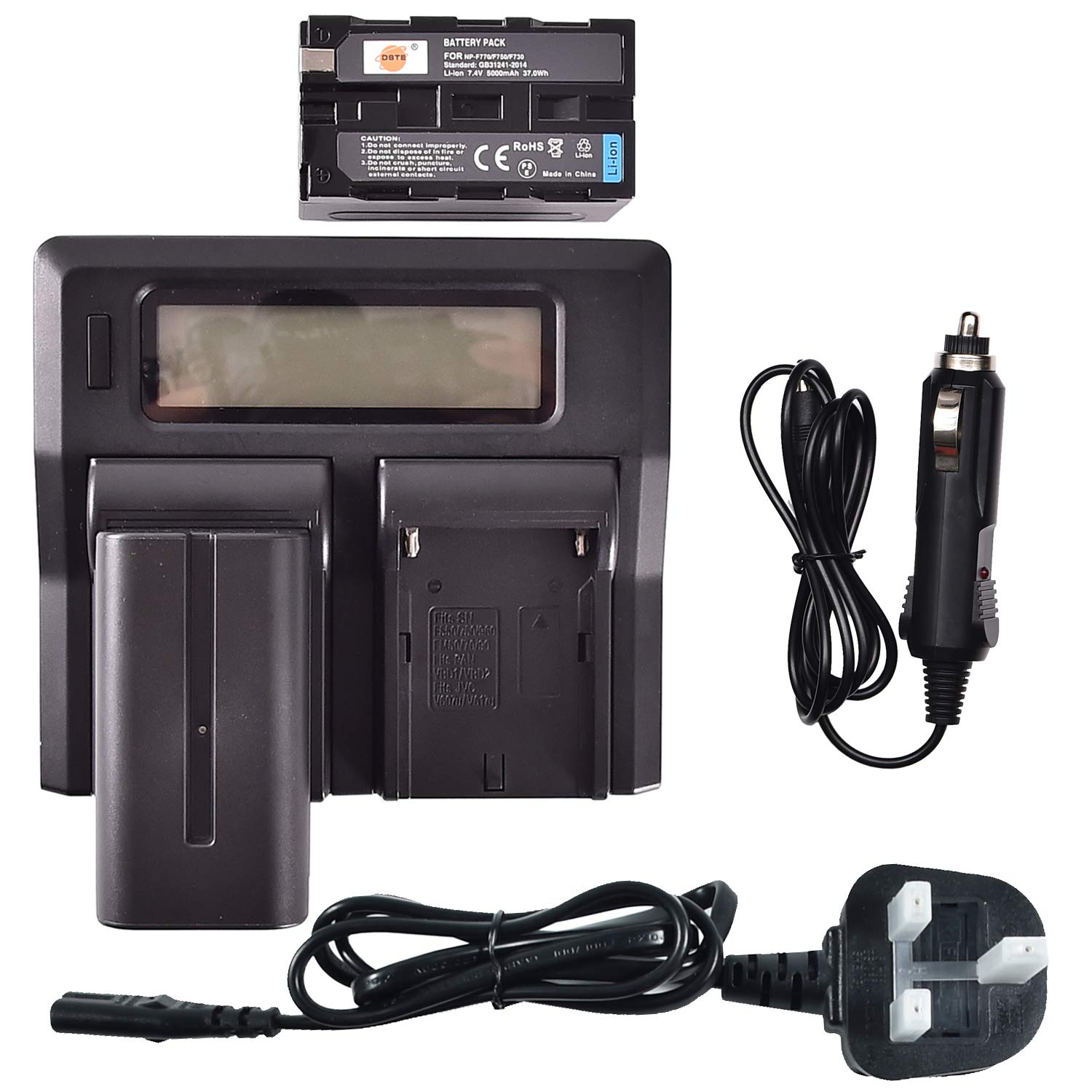 NP-F770 DSTE Replacement Battery (2-Pack) and Rapid LCD Dual Charger Compatible for Sony NP-F750,NP-F730 and Sony CCD-SC5 CCD-TR76 CCD-TRV93 HDR-FX1 CCD-TRV95