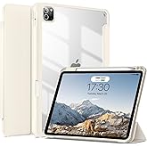 JKSML Case for iPad Pro 11 Inch 4th/3rd/2nd Generation 2022/2021/2020, Transparent Protective Cover with Right Side Pencil Holder, Supports Pencil 2 Charging, Cream White