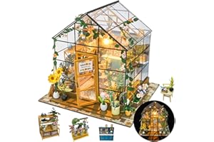 FLYEKIST DIY Miniature Dollhouse Kit,Book Nook Greenhouse Kits with Furniture and LED,Wooden Dollhouse Kit,Best Birthday Valentine's Day for Family & Friends