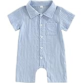 Eurvoku Newborn Baby Boy Clothes Button Down Short Sleeve Shirt Romper Jumpsuit Collared Bodysuit One-Piece Summer Outfit