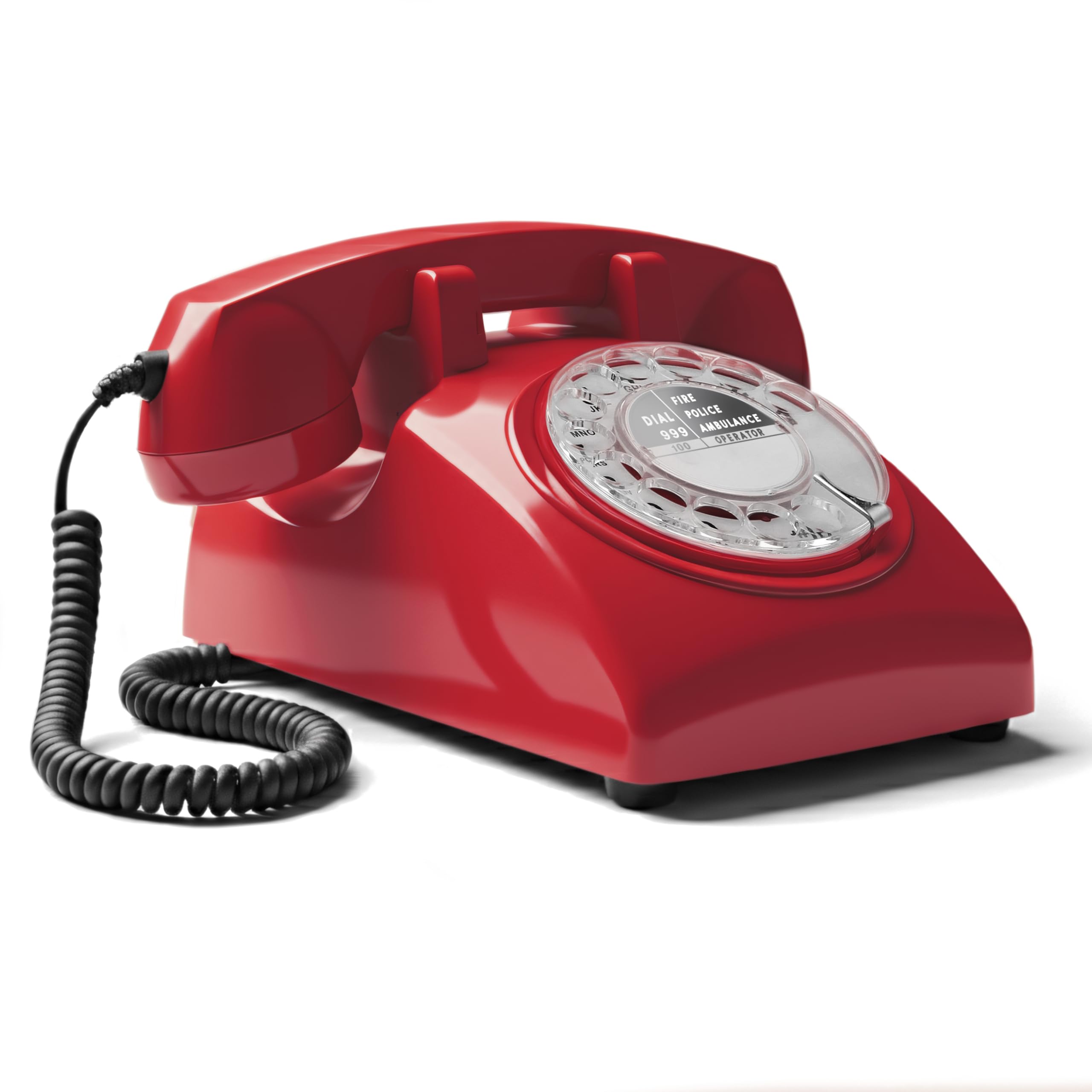 Opis Technology 60s Cable – Red Rotary Dial Telephone, Vintage Retro Corded Landline Phone, UK Compatible