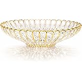 Gold Large Decorative Bowl 12'' Hand-painted Ruffle Decorative Bowl Glass Fruit Bowls Crystal Key Bowls Modern for Counter Ho