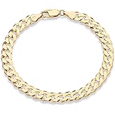 Miabella Italian 18K Gold Plated 925 Sterling Silver 7mm Diamond-Cut Cuban Link Curb Chain Bracelet for Men Women, 925 Made in Italy