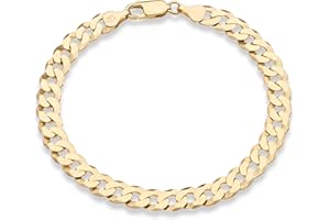 Miabella Italian 18K Gold Plated 925 Sterling Silver 7mm Diamond-Cut Cuban Link Curb Chain Bracelet for Men Women, 925 Made in Italy