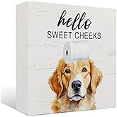 Nrleey Golden Retriever Bathroom Decor - Hello Sweet Cheeks Bathroom Decor, Funny Golden Retriever Gifts Wooden Box Sign, 5 X 5 Inches