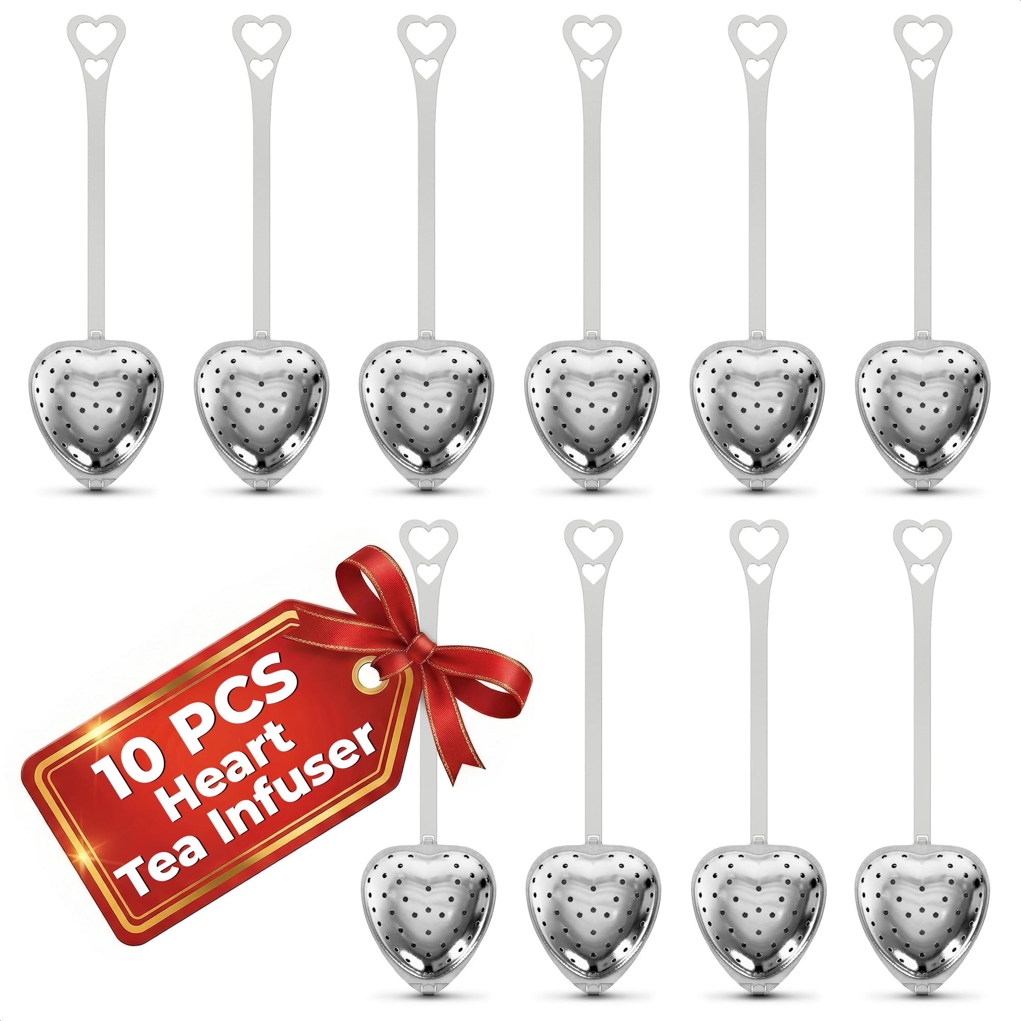 Photo 1 of 10 Pcs Heart Tea Infuser for Loose Leaf Tea Steeper – Rust-Resistant Stainless Steel Strainers with Secure Clasp, Easy Brewing Design, Keeps Loose Leaves Contained | Suitable for Parties & Gifting