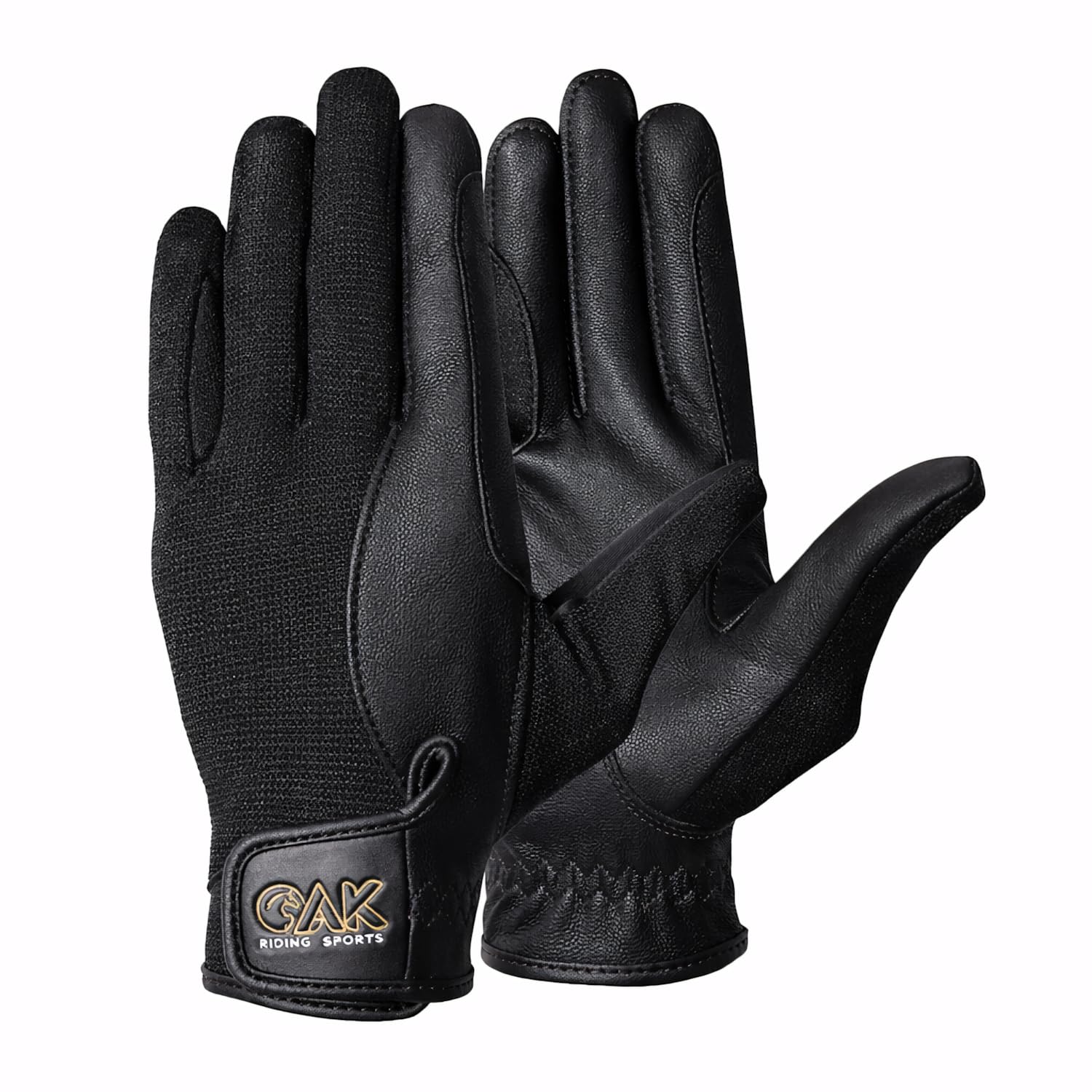 AK Summer Horse Riding Gloves in Soft Leather with Breathable Mesh, Solar Tech (Black, M) — image 1