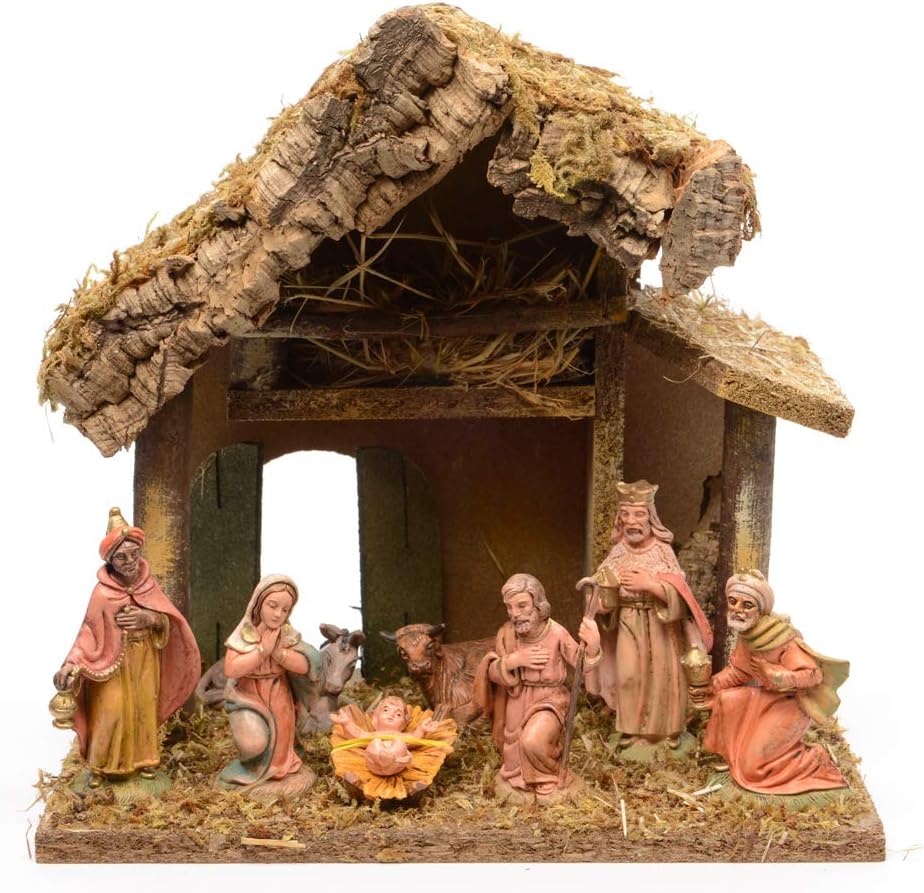 Kaemink Tabletop Christmas Nativity Scene - Stable with 8 Polyresin Nativity Figures - 27cm