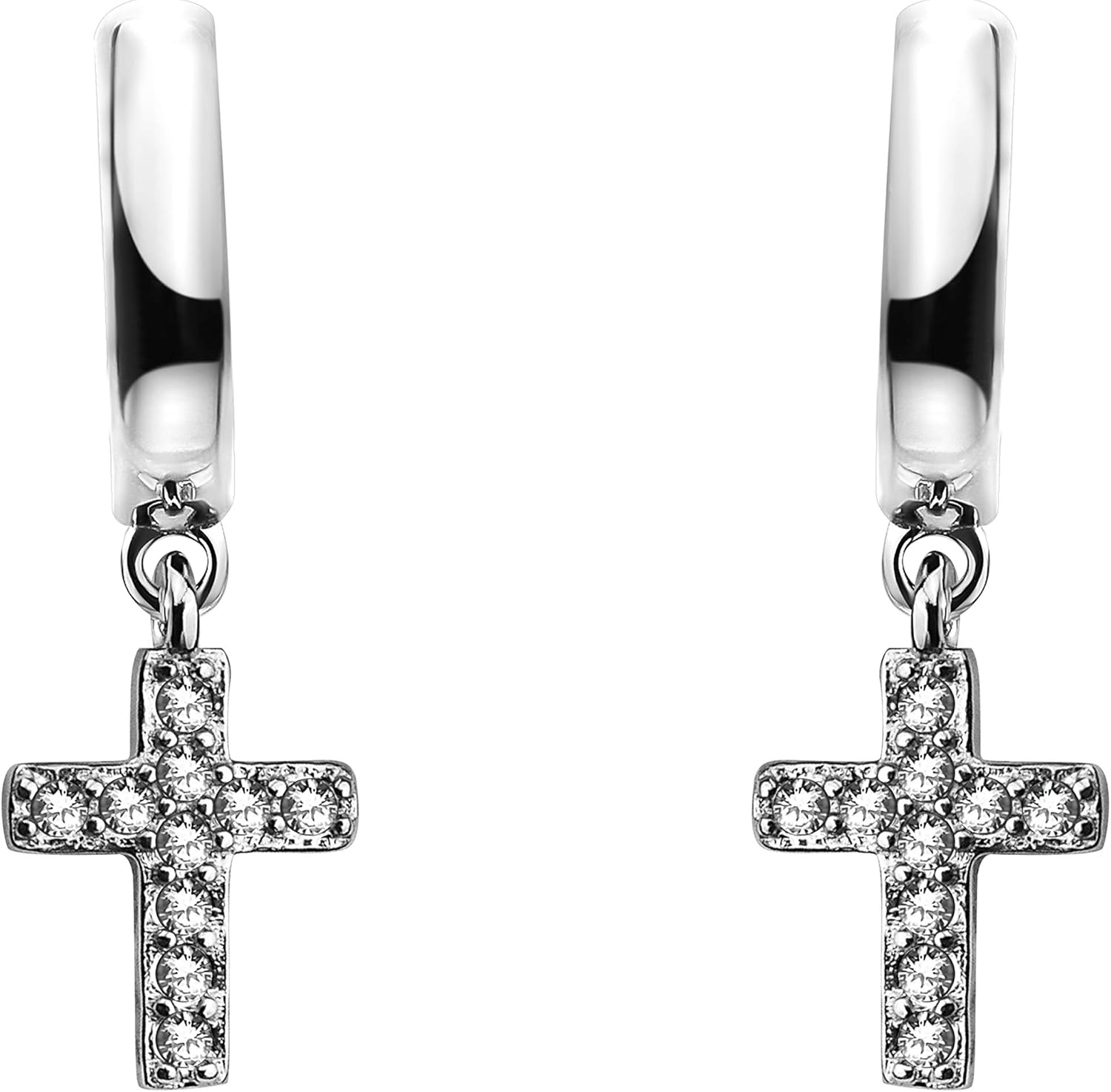 SOFIA MILANI - Women's Earrings 925 Silver - with Zirconia Stones - Stud Creoles with Cross Pendant - 20797 - Image 4