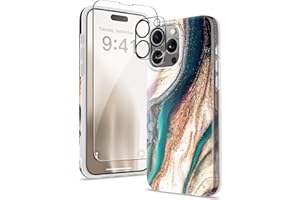 GVIEWIN for iPhone 15 Pro Max Case 6.7", Screen Protector+Camera Lens Protector, Shockproof Drop Protection, Marble Design Slim Soft TPU for iPhone 15 ProMax Women Phone Cover (Drift Sand/Brown)