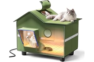 Heated Cat Shelter for Outside, Large Outdoor Cat House with Roof Window and Cozy Cushion, Weatherproof Foldable and Easy Ass