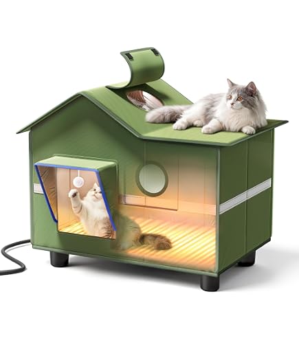 SHU UFANRO Insulated Heated Cat House - Weatherproof Outdoor Shelter With Heating Pad For Winter, 20x17x16 Inches