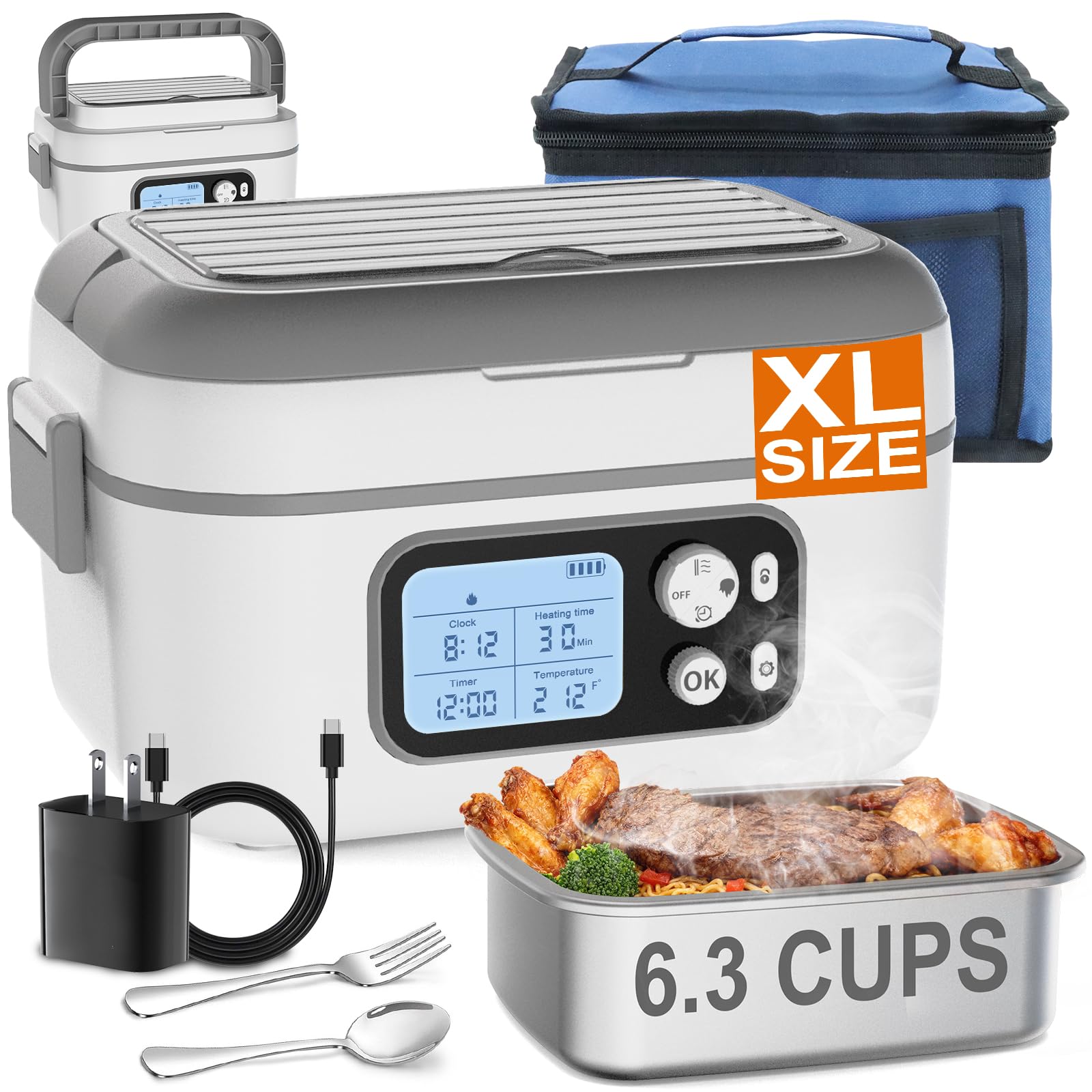 Photo 1 of ZRYBOMY 6.3-Cup Cordless Electric Lunch Box for Adults, 24000mAh Heated Lunch Box For Men Battery Powered with Automatic Heating, 100W Self-Heating Portable Food Warmer for Hot Meals Anywhere, White