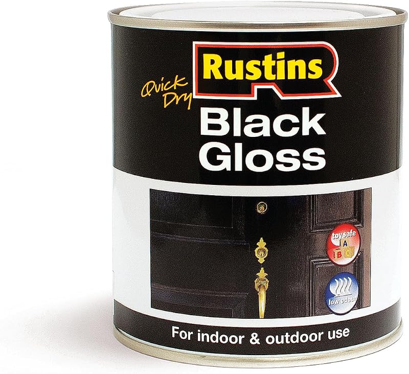 Rustins Quick Dry Black Gloss Paint 500ml – Water Based Wood Metal