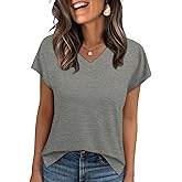 WIHOLL Womens Tops Basic Summer V Neck T Shirts Short Sleeve Dressy Casual Loose Fit Cute Tee Clothes Trendy Fashion Outfits