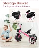 KRIDDO Pink Kids Tricycle 18-36 Months to 5 Years Triangular Design view 4