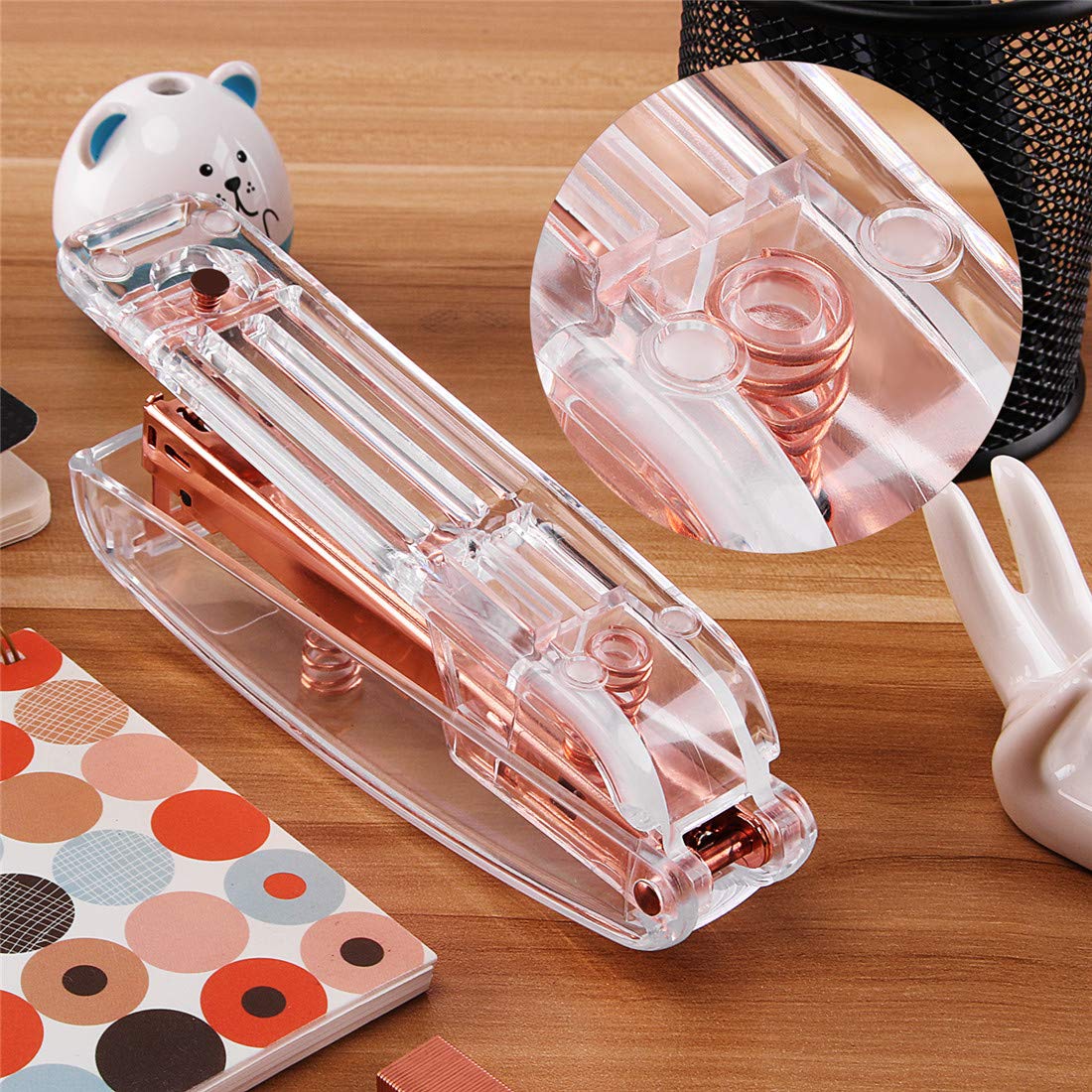 EFISH Agrafeuse de bureau, agrafeuse de bureau à ressort transparent avec agrafes 1000 pièces - Or rose