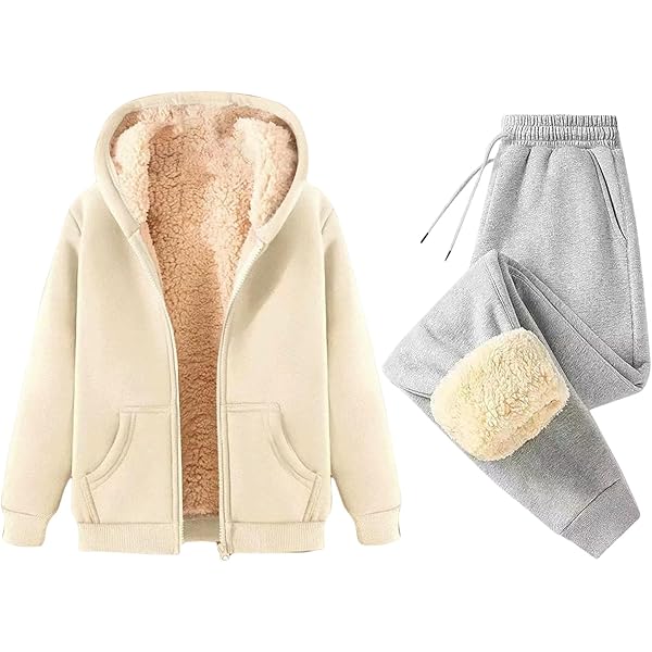 Amazon.com: 2 Piece Outfits Women Sherpa Fleece Lined Sweatsuits
