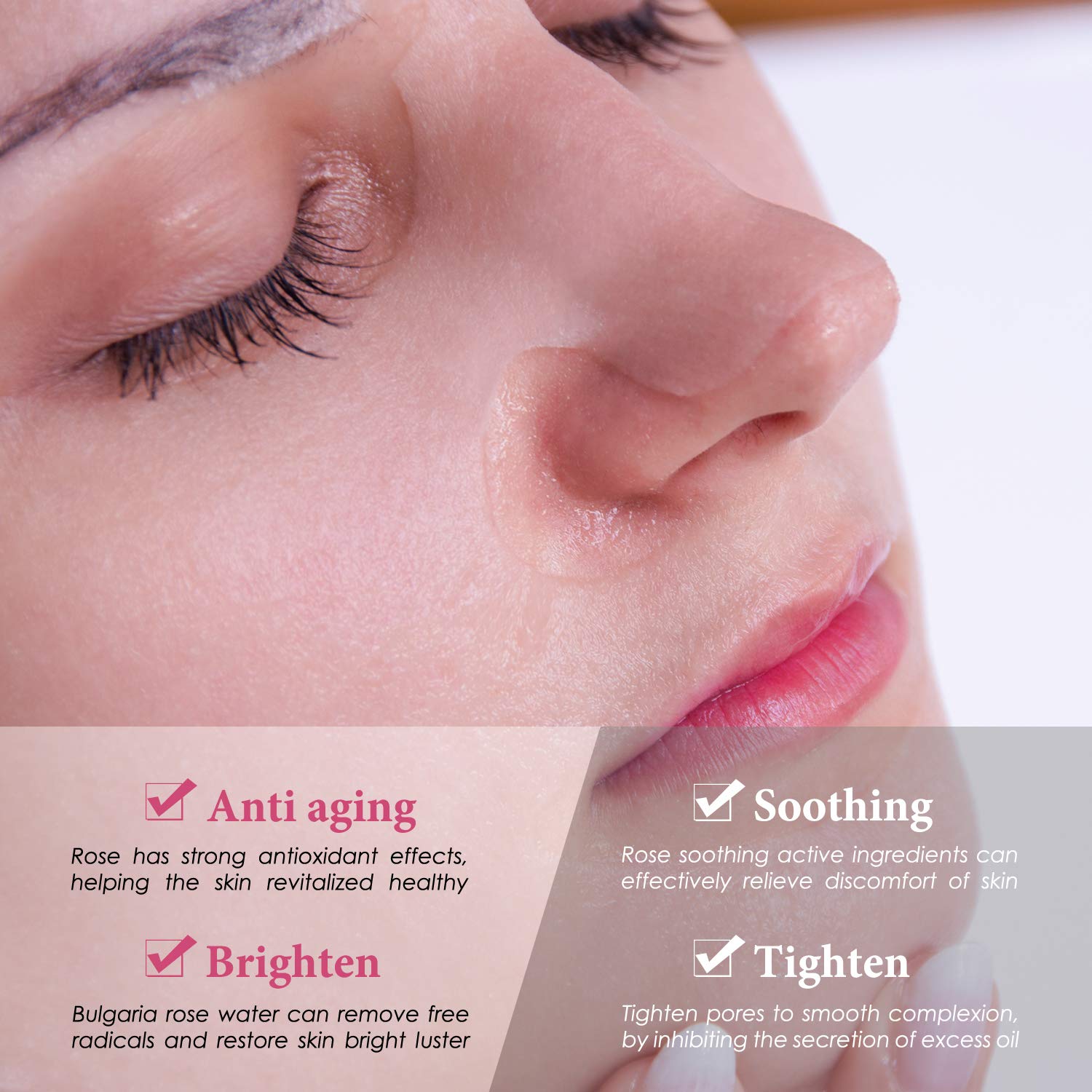 SYMBOM Rose Water Face Mask Sheet, Instant Hydrating and Brightening, Deep Moisturizing Anti-Aging Facial Mask with Hyaluronic Acid, Pure Natural Bulgarian Rose Water, Vitamin C