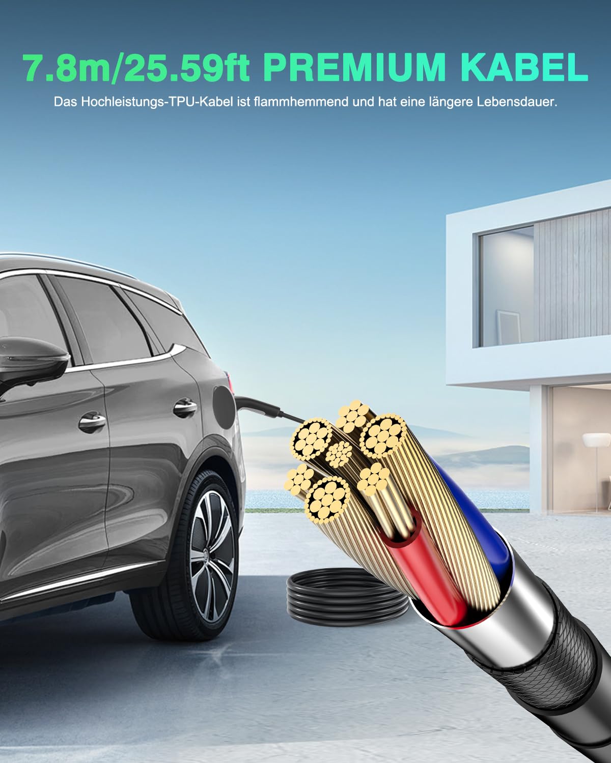 EVDANCE Mobile Wallbox 11kW [7.8m 3-Phasig 6-16A] Typ 2 Ladekabel CEE 16A auf Typ 2 mit Einstellbarer Ladeleistung für Elektroauto 4