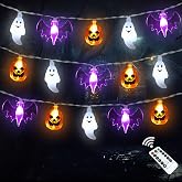 Zimati Halloween Lights Decor 16 ft 30 LED Battery Operated String Light | Timer, Remote Control, 8 Modes, Waterproof, Indoor Outdoor Use, 3D Pumpkin Bat Ghost Lights, Home Door Party Decorations