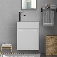 16" Wall Mount Bathroom Vanity Set - White Resin Sink With Chrome Faucet For Small Spaces