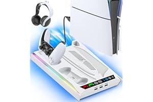 Rysker PS5/Slim/Pro Cooling Station with Quiet Cooling Fan and Fast Controller Charger for Disc & Digital Console, PS5 Access